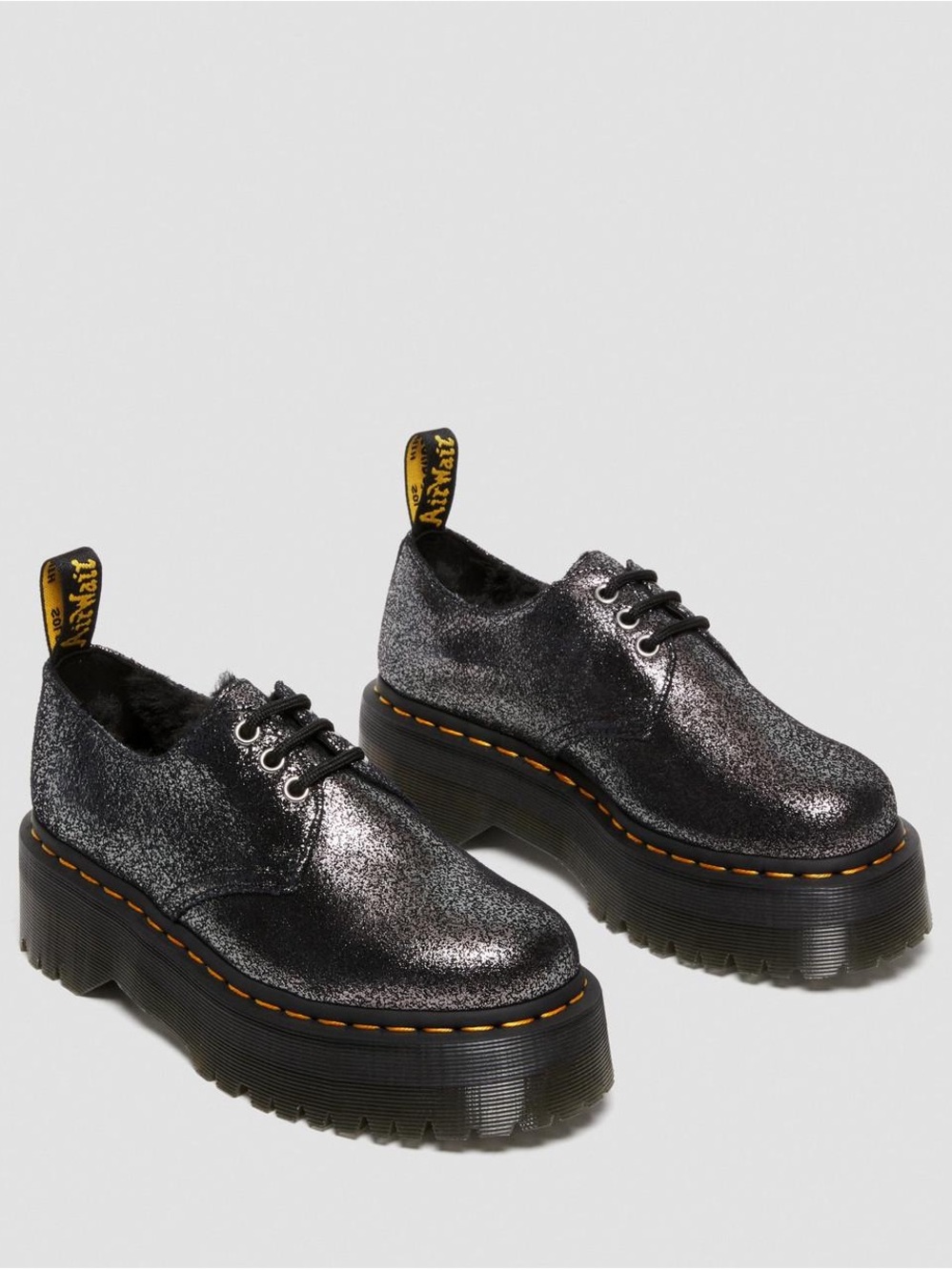 Dr. Martens FAUX FUR-LINED METALLIC LEATHER PLATFORM SHOES